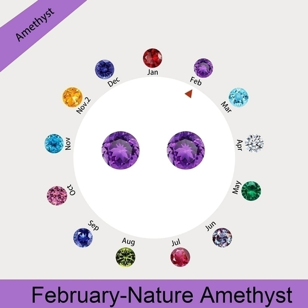 February 18k White Gold Amethyst Birthstone Diamond Halo Stud Earrings S925 Gem - Picture 4 of 5